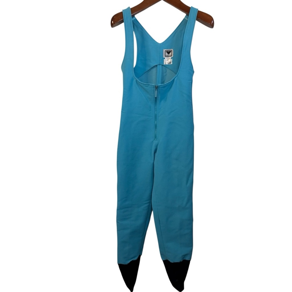 Obermeyer Ladies 10 Ski Suit Jumpsuit Wool Nylon Spandex Stirrup Bib Pants Teal